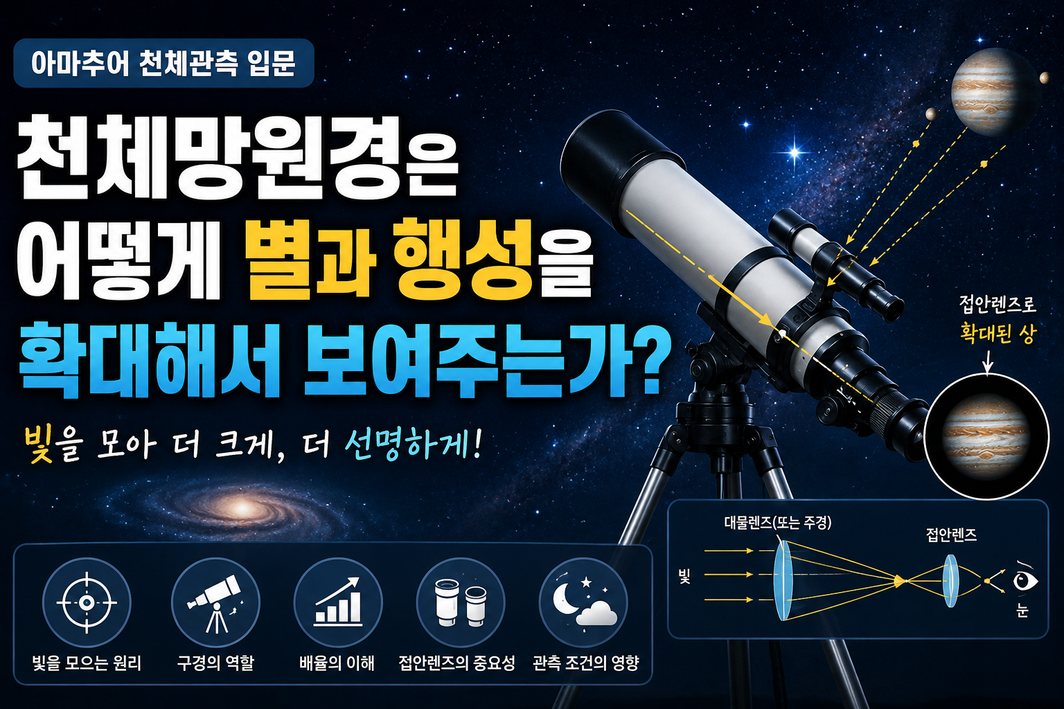 천체망원경은 어떻게 별과 행성을 확대해서 보여주는가