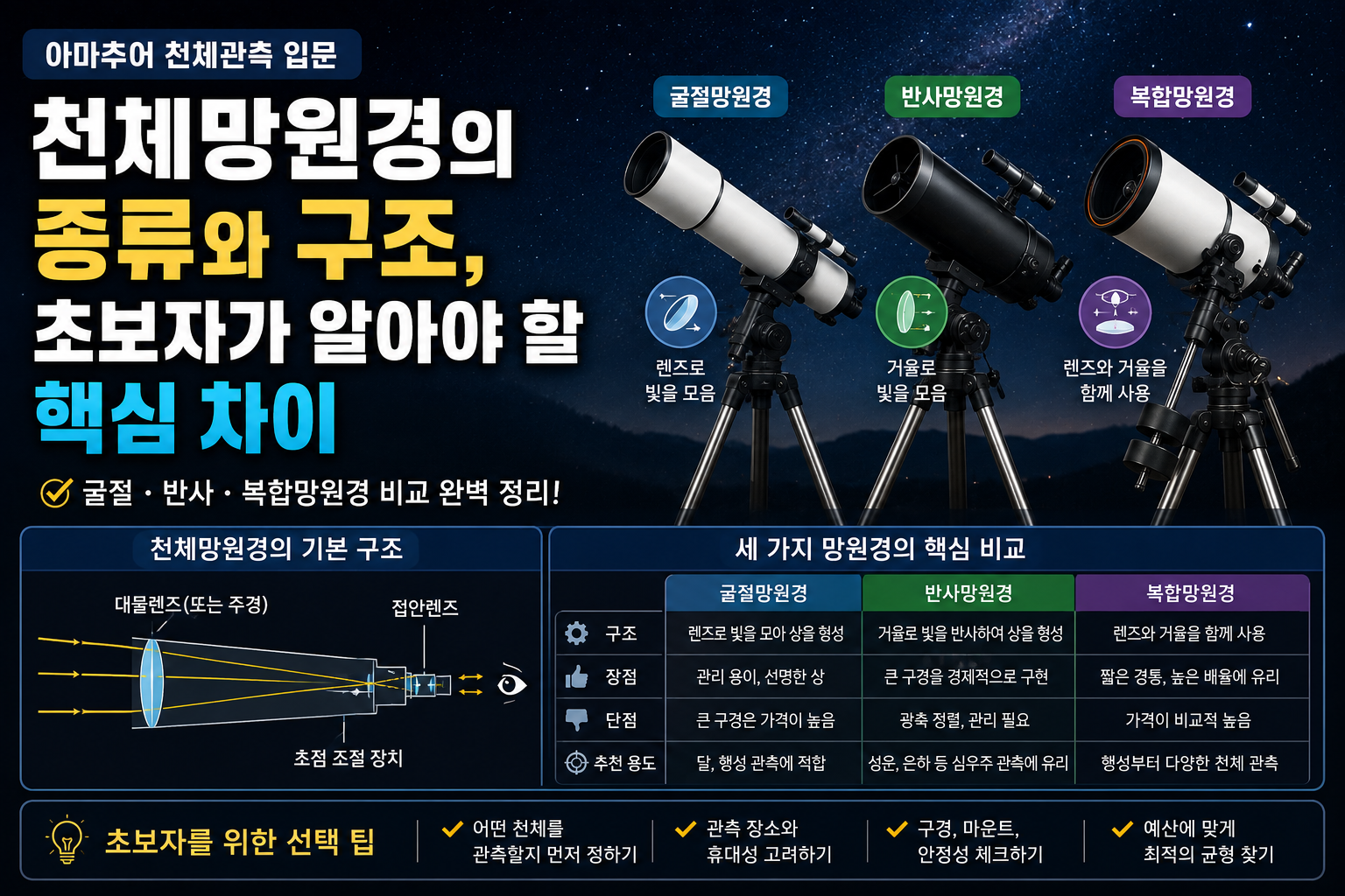 천체망원경의 종류와 구조, 초보자가 알아야 할 핵심 차이