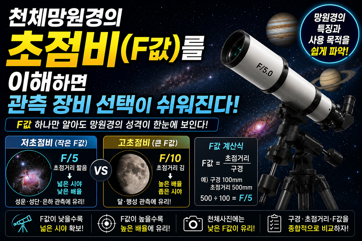 천체망원경의 초점비(F값)를 이해하면 관측 장비 선택이 쉬워진다