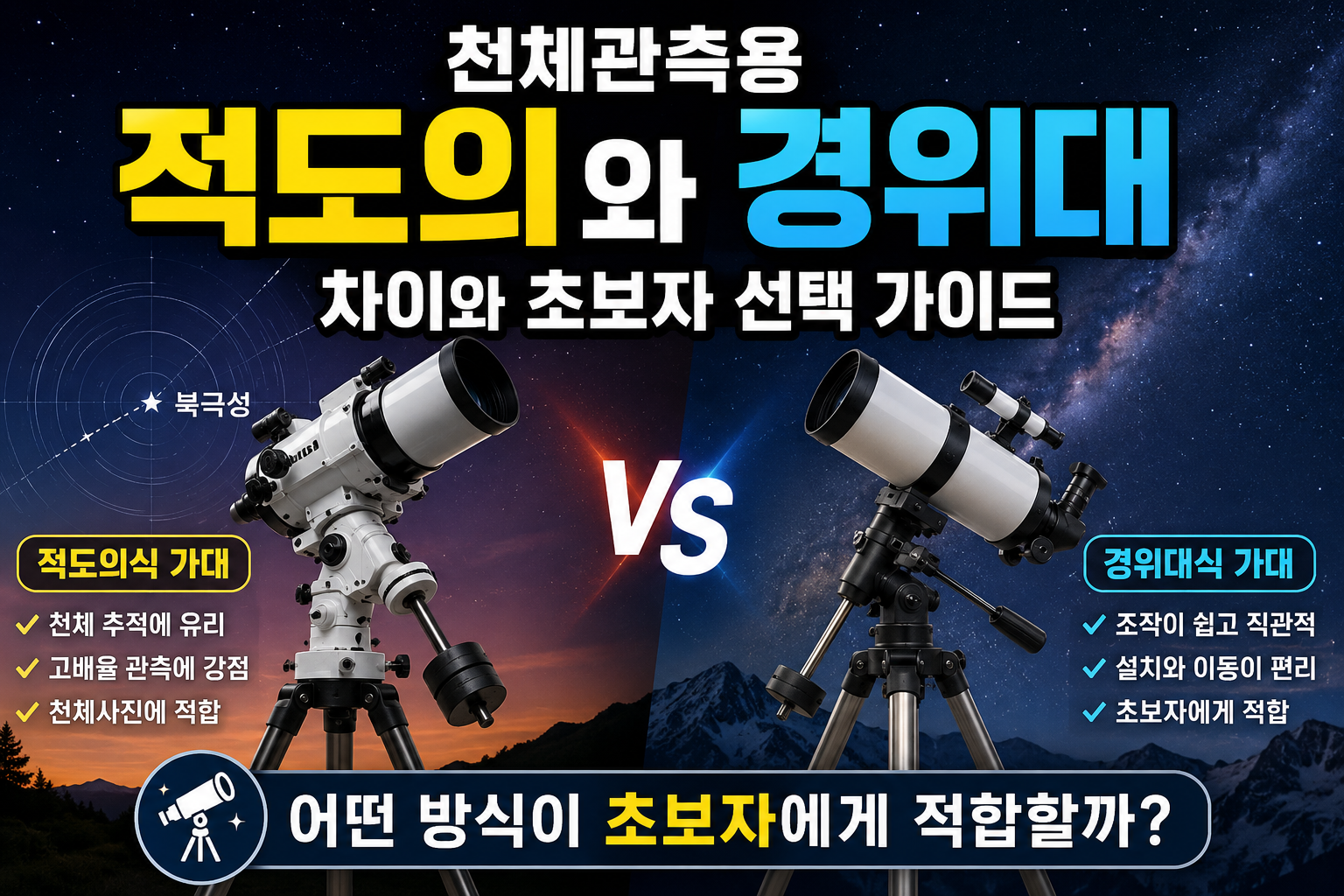 천체관측용 적도의와 경위대의 차이, 어떤 방식이 초보자에게 적합할까